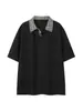 Camisa Polo de Lino Pied de Poule Camisa de Manga Corta para Hombre Verano Estilo Old Money Camiseta Hombro Derecho Top Fino Transpirable de Media Manga