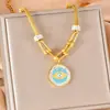 Collar de Camiseta con Hebilla en U Transfronteriza, Diamante Adhesivo, Ojo del Diablo, Corazón, Colgante en Forma de Abanico, Acero Inoxidable, Conservación del Color, Joyería de Moda para Mujer
