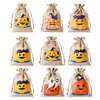 Bolsa de lino para Halloween, bolsillo, lámpara de calabaza, bolsa de regalo, bolsa de regalo de Halloween, bolsa de lino con cordón