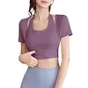 Top de yoga de manga corta para mujer con almohadillas en el pecho incorporadas, tirantes ajustables y soporte lateral para un efecto adelgazante, perfecto para entrenamientos de verano