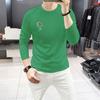 Camiseta de Manga Larga Nueva de Alta Gama para Hombre, Cuello Redondo, Top Cómodo y Cálido para Otoño e Invierno, Camiseta Básica con Sombrero de Pedrería