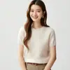 Suéter de cachemira para mujer, cachemira, manga corta, cuello redondo simple, manga tres cuartos, jersey, prenda interior, otoño e invierno, nuevo, diseño de flor retorcida