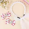 Pinza Pequeña de Flor para Niña Set de Diadema con Perlas de Imitación Pinza para el Cabello con Estampado de Cereza Lazo Hecho a Mano Accesorios Lindos para Bebé