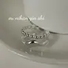 Anillo Abierto de Plata de Ley S925 de Doble Capa con Bolas Redondas para Mujer, Anillo Minimalista de Dedo Índice con Personalidad Estilo Coreano