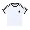 Camiseta Feminina Verão Retrô Americano Manga Curta Listra Três Listras Ombro Direito Estrela Estampa de Letra Design de Nicho Top