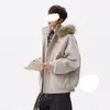 Chaqueta de Lana y Algodón con Capucha Estilo Retro Americano para Hombre, Abrigo Cálido de Invierno con Cuello de Piel, Ropa de Algodón para Pareja, Ropa Exterior Casual
