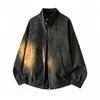 Nuevo Top de Alta Gama para Hombre Otoño 2026, Chaqueta de Cuero Juvenil PU Tie-Dye con Cuello Alto, Abrigo Estilo Americano para Pareja para Hombres