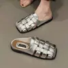 Zapatillas de Diadema Tejidas Retro Plateadas para Mujer, Calzado de Verano para Exteriores, Nuevo Estilo 2026, Zapatos Perezosos Transpirables Huecos sin Cordones