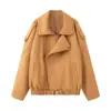 AliExpress artículo más vendido comercio exterior fabricante de ropa para mujer al por mayor en stock ZA moda retro chaqueta de aviador holgada de gamuza