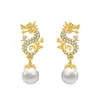 Novos Brincos de Ano Novo Feliz Ano do Dragão Brincos de Pérola do Zodíaco Moda Alto Senso Exquisite Elegante Elegante Joia para Orelha