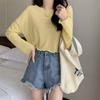 Camiseta de punto de manga larga con protección solar de hongo suelto para mujer, tejido de verano, nueva blusa interior para cubrir la piel y lucir estilizada, top corto