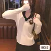 Suéter de Tricô com Blocos de Cor Estilo Francês Gola V Manga Longa para Mulheres, Suéter Curto Slim Fit Outono e Inverno com Top Floral
