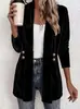 Cardigan de veludo dourado decorativo de lapela dupla, estilo novo TikTok para mulheres, 2026, transfronteiriço, top de comprimento médio casual e versátil