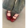 Zapatos Mary Jane Rojos Franceses Elevadores para Mujer Zapatos Planos Bajos de Ballet con Leche