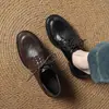 Sapatos Pequenos de Couro para Ir ao Trabalho Femininos Estilo Britânico Solado Macio Salto Médio Salto Grosso Couro Macio Sem Cadarço Camada Única Sapatos de Trabalho tamanho grande 41 a 43