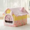 Otoño Invierno Cálido A Prueba de Viento Mascota Doble Techo Casa Nido Cerrado Casa para Perros Espacio Grande Cortina de Puerta Tienda Nido Nido para Gatos Venta al por Mayor