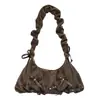 Outono Inverno Suede Retrô Estampa de Leopardo Bolsa de Axila Feminina 2026 Nova Bolsa de Mão Plissada com Laço Bolsa de Ombro Transversal