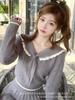 Tejido de punto estilo universitario gris con cuello azul marino para mujer a principios de otoño y principios de otoño, tejido de punto estilo perezoso con solapa, traje interior