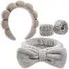 Faixa de Cabelo para Spa e Pulseiras de Pulso Combinando para Lavar o Rosto Pele Suave Laço Macio para Maquiagem Facial Faixa de Cabelo para Banho