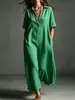 2026 Amazon Europeo y Americano Transfronterizo para Mujer Primavera/Verano Nuevo Vestido de Algodón y Lino Simple Elegante de Color Sólido con Mangas Cortas y Cuello de Solapa