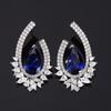 Novo terno de joias 925 brincos de pino de prata esterlina brincos com zircônia cristal azul escuro zircônio anel brincos para mulheres