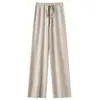 Calça Wide Leg 100% Lã Pura Cor Branco Creme Feminina Cintura Alta Emagrecimento Caimento Reto Calças Estilo Coreano Macias e Cerasas Calças de Outerwear