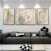 Arroz Blanco Dorado Champán Marco Aleación de Aluminio Tríptico Pintura Decorativa Lujo Ligero Árbol de Ginkgo Doble Ciervo Sala de Estar Escalera Combinación Pintura de Pared
