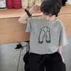 Camiseta de Verão Nova de Algodão Manga Curta Infantil para Meninos e Meninas Simples Estilo Ocidental Crianças Médias e Grandes Top de Verão Infantil Roupa Infantil de Meia Manga