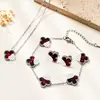 Trébol de Cuatro Hojas Transfronterizo Acero Inoxidable Conjunto Colorido Collar Pulsera Aretes Acero de Titanio Joyería que Conserva el Color Conjunto que No se Desvanece