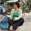Novas Calças de Algodão Largas Florais Douradas Clássicas para Mulheres, Finas, Soltas, Retas, Casuais, Longas, Cintura Alta, Caimento Fluido, Três Tamanhos