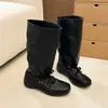 Botas plisadas de cuero suave para mujer, botas largas estilo ballet, botas de media pantorrilla, botas de equitación retro de punta cuadrada, botas de cordones estilo western