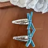 Presilha de Cabelo Estilo Coreano em Couro Azul e Prata, Laço Versátil Feito à Mão BB Clip para Crianças, Adequado para Franja e Cabelo Lateral de Meninas