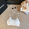 Color Sólido Sexy Tirante Cuello Colgante Espalda Bonita Almohadilla para el Pecho con Soporte Transpirable Combinación Total Chica Caliente Envoltura de Pecho Tubo Top Prenda Exterior Top Corto