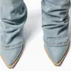 Botas vaqueras de tacón grueso con punta 2026 Nuevas Retro Versátiles Azules hasta la rodilla Botas de caña alta para montar