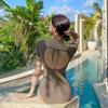 Traje de baño de una pieza para mujer, estilo coreano Ins, elegante, sin espalda, de manga corta, de alta gama, estilo Pure Desire, falda de cadera conservadora, para vacaciones