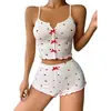 2026 Nuevos Productos de Verano para Mujer de Comercio Exterior Pijamas Sexys para Mujer Conjunto de Ropa para el Hogar con Shorts de Tirantes Estampados de Corazón