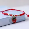 Pulseira de Casal Cordão Vermelho Benmingnian Feminina DIY Morango Cereja Cordão de Mão Tecido Namorada Crianças Estudantes Presente Joia
