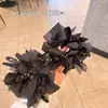 Scrunchie Preto com Bolinhas Brancas Estilo Coreano com Fita de Rede, Novo Acessório de Cabelo, Estilo Despojado, Prendedor de Coque de Alta Qualidade