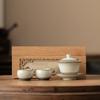 Taza de Té Dunhuang Horno Ru Tazón de Tres Talentos con Tapa y Dos Tazas, Adecuado para Almacenar y Exhibir, Caja de Regalo Pequeña de Juego de Té Creativo