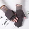 Guantes Gruesos de Cachemira para Invierno Cálidos a Prueba de Frío de Medio Dedo con Cubierta abatible Guantes con Pantalla Táctil Imitación de Cachemira Tejidos Simples para Estudiantes