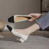 Zapatos Nuevos de Comercio Exterior Primavera y Verano 2025 de Tacón Medio y Corte Bajo Zapatos de Tacón Alto Franceses Bloques de Color Tacón Grueso Zapatos de Comercio Exterior Transfronterizos