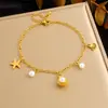 Moda Transfronteriza Europea y Americana Playa Marina Ventilador Concha Perla Estrella de Cinco Puntas Cadena de Acero Inoxidable Chapada en Oro Joyería para el Tobillo Tobillera