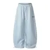 Pantalones de chándal anchos para mujer estilo americano minimalista con bordado de letras, adecuados para bailar y deportes, holgados y versátiles, con caída fluida y dobladillo curvo, pantalones largos casuales