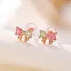 Brincos de Prata S925 Yilu Banhados a Ouro Rosa com Turmalina Laço Luxo Leve Versátil Moda para o Dia a Dia Brincos Elegantes