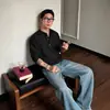 Camiseta Henley de Manga Larga para Hombre Estilo Old Money, Marca de Moda Americana Texturizada, Suéter de Punto Holgado con Botones