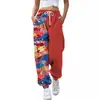 Pantalones jogger casuales de otoño 2024 transfronterizos europeos y americanos con estampado, corte ajustado, cintura alta, cordón y diseño de retazos