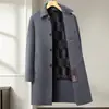 Casaco Masculino de Lã de Alta Qualidade, Dupla Face, com Lapela, Comprimento Médio, Outono e Inverno, Casaco Interno de Lã Removível, Modelagem Ampla para Homens