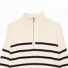 Moda femenina transfronteriza 2026 estilo europeo y americano casual suéter de punto a rayas con cremallera y cuello alto manga larga E490771