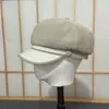Sombrero retro de otoño estilo británico con visera de cuero, patchwork para mujer, sombrero de ala ancha nuevo de alta gama que hace que la cara se vea más pequeña, sombrero octogonal, sombrero de artista