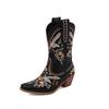 Botas Vaqueras Occidentales Bordadas Retro Punta Cuadrada Botas Altas Tacón Grueso Tacón Alto Botas de Media Caña Botas de Caballero Bohemio Botas Largas